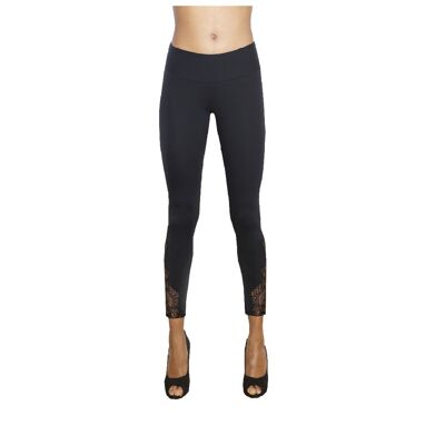 Personality Leggings with Lace Inserts in Viscose E-CINZIA - Black