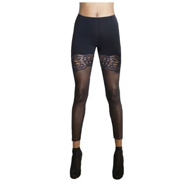 Leggings Personality Tulle and Viscose Lace Inserts E-PAOLA - Black