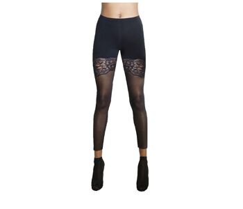 Legging Personnalité Tulle et Viscose Empiècements Dentelle E-PAOLA - Noir 1