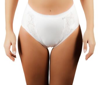 Pantalon Femme en Coton Stretch Empiècements Dentelle E-506 - Blanc 1