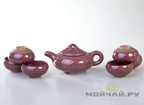 Tea ware set # 799, ceramic/ glaze «ice crack», (teapot 150 ml, 6 cups 50 ml)