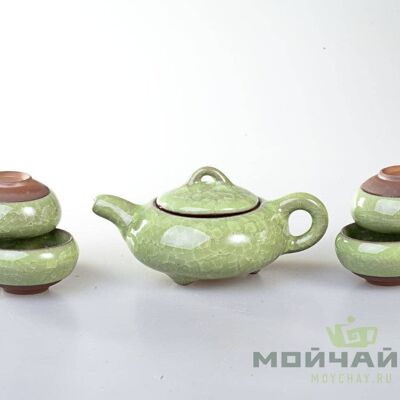 Tea ware set # 801, ceramic/ glaze «ice crack», (teapot 150 ml, 6 cups 50 ml)