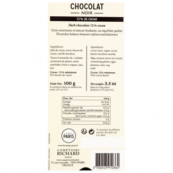 Tablette chocolat noir 72%, 100 g 3