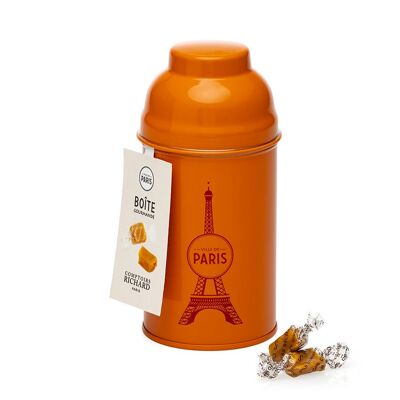 Boîte laquée Orange garnie de caramels au beurre salé, 120 g