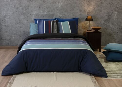 PARURE DE COUETTE 3PCS 260X240CM 100% COTON 71 FILS/CM2 -AZUL