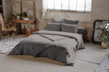 HOUSSE DE COUETTE 240x220CM 100% GAZE DE COTON ANTHRACITE