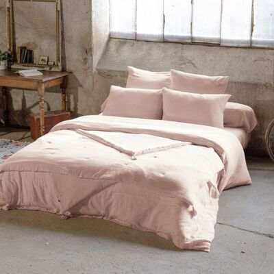 HOUSSE DE COUETTE 260X240CM 100% GAZE DE COTON ROSE NUDE