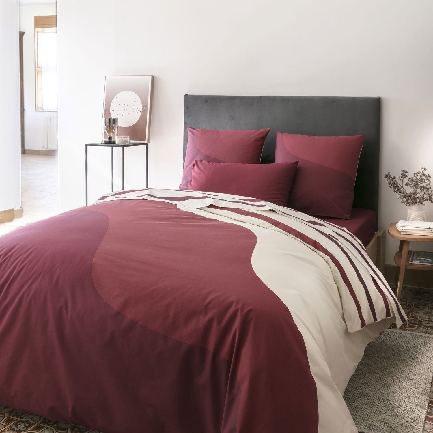 DUVET SET 3 PCS 240X220CM 100% COTTON 57 THREADS/CM2-WAVE BORDEAUX