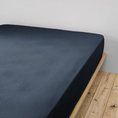 FITTED SHEET 90X190CM 100% COTTON GAUZE MIDNIGHT