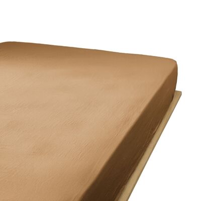 FITTED SHEET 160x200CM 100% COTTON GAUZE CAMEL