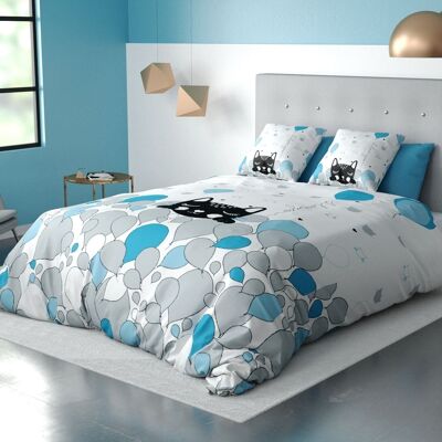 PARURE DE COUETTE 2PCS 140X200CM 100% COTON 47 FILS - PUSSYCAT BLUE