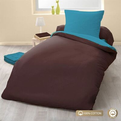 PARURE DE COUETTE 2PCS 140X200CM 100% COTON CHOCO/TURQUOISE