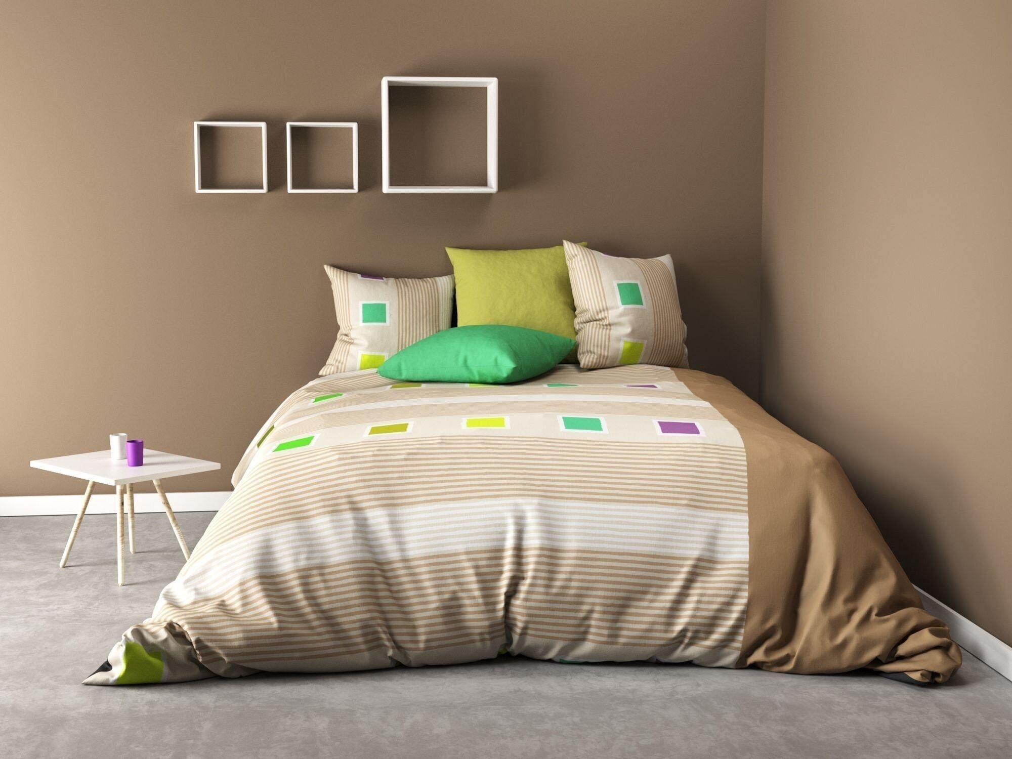 SET PIUMINO 3 PZ 240X220 CM 100% COTONE QUADRETTI LINO