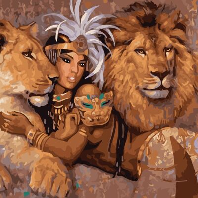 Egyptische Godin Met Leeuw En Tijger
