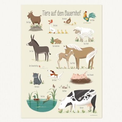 Animales en la granja, cartel - DIN A3