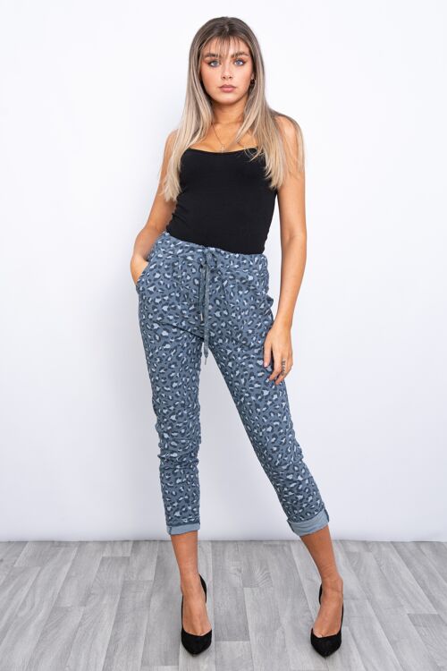 Denim Blue magic joggers in animal print pattern