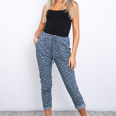 Pantalon de jogging magique bleu denim à motif animalier