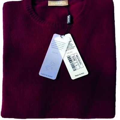 Round neck sweater women, 100% cashmere - bordeaux