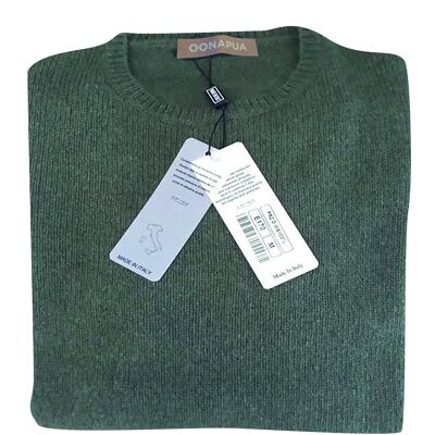 Round neck sweater women, 100% cashmere - moss green