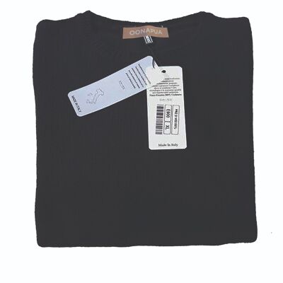 Round neck sweater men, 100% cashmere - black