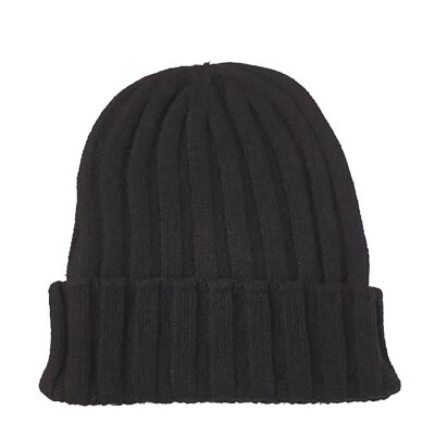 unisex rib knit hat, 100% cashmere - black