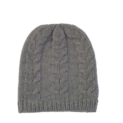 unisex cable knit hat, 100% cashmere - grey