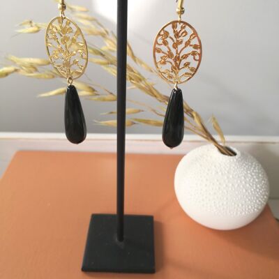 earrings gilded with fine gold and black jade. present. Beach. Summer colors.