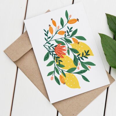 Floral Lemon, Greetings Card
