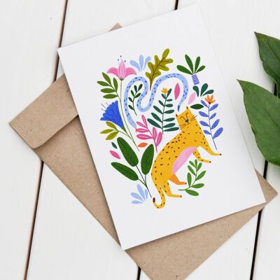 Floral Leopard, Greetings Card