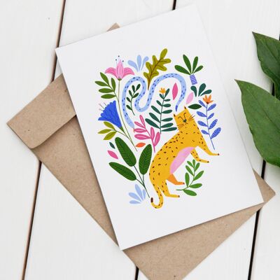 Floral Leopard, Greetings Card