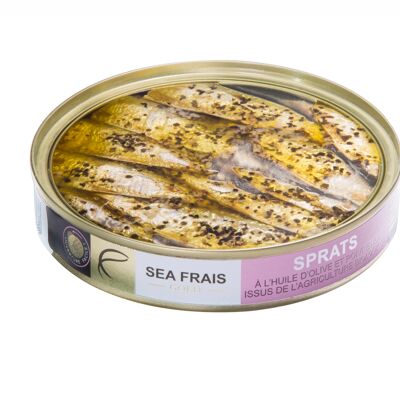 Sprats MSC dans l'huile d'olive & poivre noir d'origine biologique