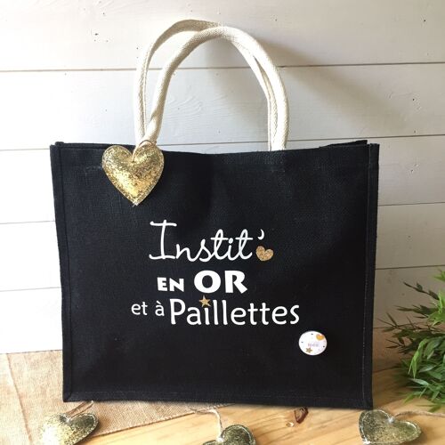 Sac en jute Instit en or et à paillettes