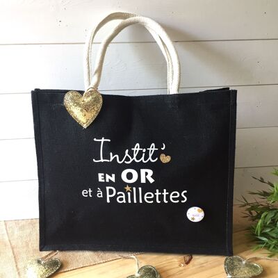 Instit Jute Bag in Gold and Sequins