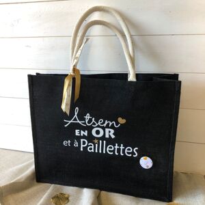 Sac en jute noir Atsem en or et à paillettes