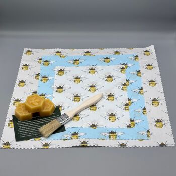 Kit d'emballage alimentaire en cire d'abeille DIY - Motif abeille bleue 2