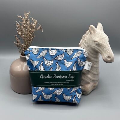 Bolsa Sándwich Reutilizable- Diseño Pollo Azul