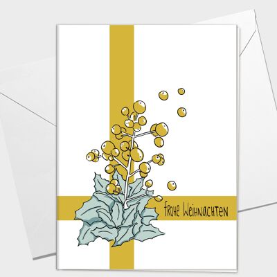 Biglietto di auguri Natale | cartolina di natale floreale | agrifoglio