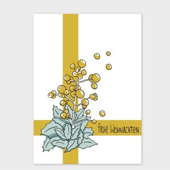Noël | carte postale carte de noël floral houx