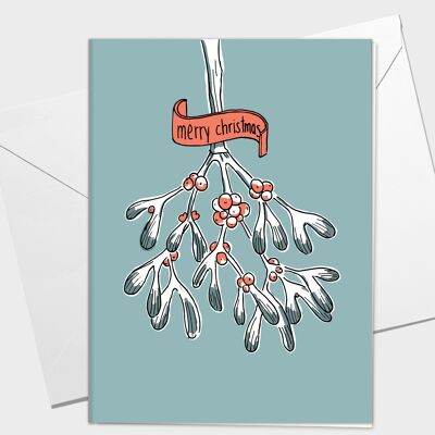 Tarjeta de felicitación de Navidad | tarjeta de navidad floral | mapa muérdago