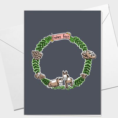 Christmas Card Happy Holidays | Folding card Christmas with donkey, ox