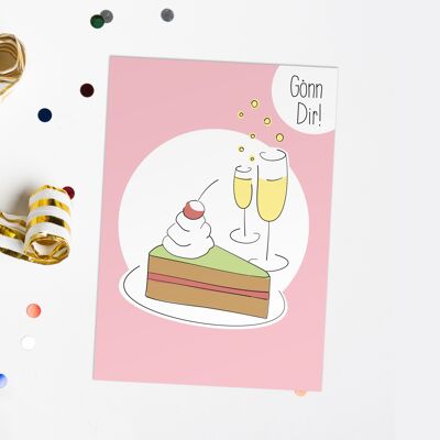 Postcard treat yourself | Map Cakes and Prosecco | friendship card