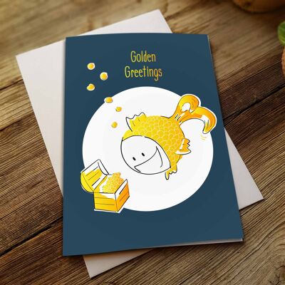 Grußkarte Goldfisch  | Klappkarte mit Goldprägung