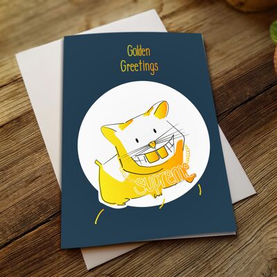 Folding card golden hamster | Folding card with gold embossing