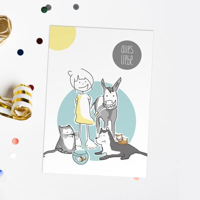 Alles Liebe Karte | Geburtstagskarte mit Tieren | Happy Birthday Karte