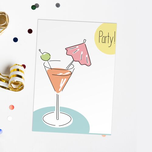 Martini Karte | Partyeinladung | Postkarte zum Geburtstag und für Partys