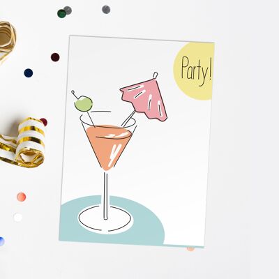 Carte Martini | Invitation de fête | Carte postale d'anniversaire et de fête