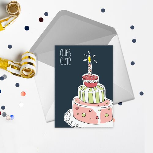 Alles Gute Karte | Geburtstagskarte Torte | Klappkarte Geburtstag