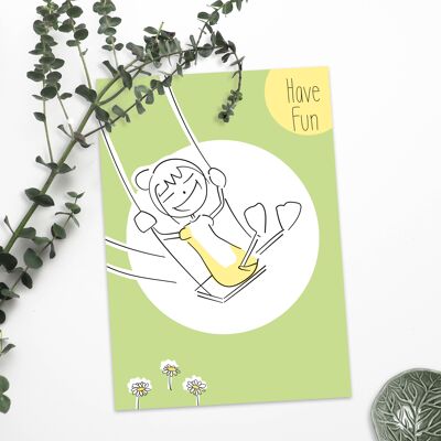 Postcard Have fun | good mood card | Postcard swings