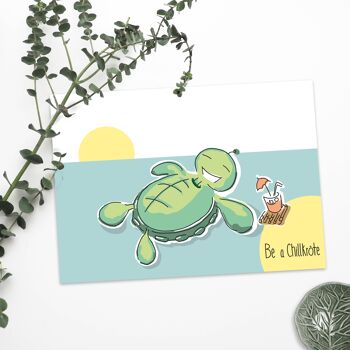 carte guérissez bientôt avec la tortue pour vous détendre | Carte postale détente "Be a Chillkroete" 1