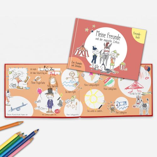 Freundebuch Kindergarten | Freundebuch Mädchen | kreatives Freundebuch zum ausmalen und schreiben | Meine Freunde und der magische Zirkus